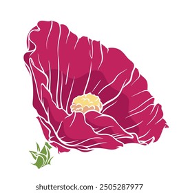 mallow, hollyhock rose. a captivating illustration of a deep purple flower with vibrant petals and intricate center details that catch the eye.