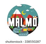 Malmo beautiful city in europe. vector cartoon illustration
