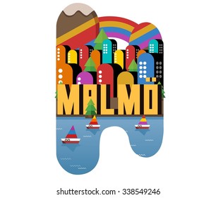 Malmo beautiful city in europe. vector cartoon illustration