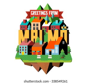 Malmo beautiful city in europe. vector cartoon illustration