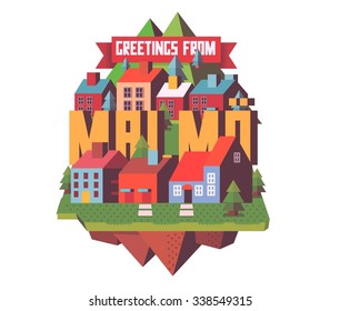 Malmo beautiful city in europe. vector cartoon illustration