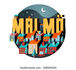 Malmo beautiful city in europe. vector cartoon illustration