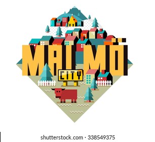 Malmo beautiful city in europe. vector cartoon illustration