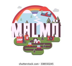 Malmo schöne Stadt in Europa. Vektorgrafik