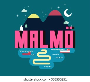 Malmo beautiful city in europe. vector cartoon illustration