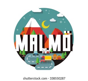 Malmo beautiful city in europe. vector cartoon illustration