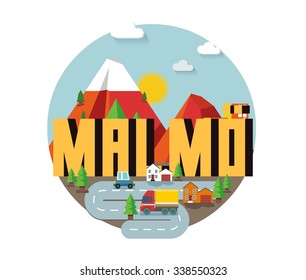 Malmo beautiful city in europe. vector cartoon illustration