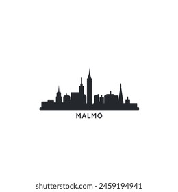 Malmo cityscape skyline city panorama vector flat modern logo icon. Sweden town emblem horizon with landmarks and building silhouettes. Isolated simple black cliaprt graphic