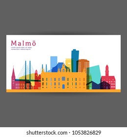 Malmo colorful architecture vector illustration, skyline city silhouette, skyscraper, flat design.