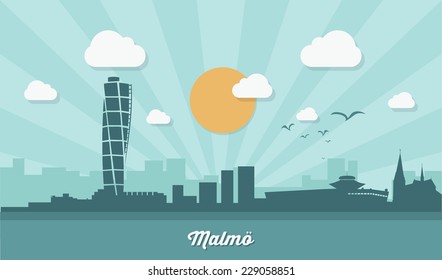Malmo skyline - flat design - vector illustration