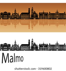 Malmo skyline in orange background in editable vector file