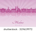 Malmo skyline in purple radiant orchid in editable vector file