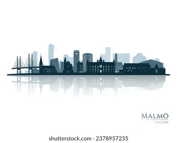 Malmo Skyline Silhouette mit Reflexion. Landschaft Malmo, Schweden. Vektorgrafik.