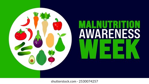 Malnutrition awareness week background or banner design template is observed every year in October. Holiday concept. Template for card, poster, placard, template.