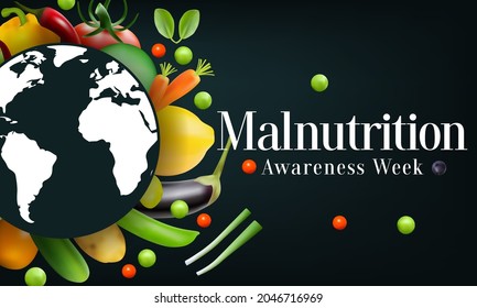 Malnutrition awareness week is observed every year in October, to help raise awareness by Educating healthcare professionals about early detection and treatment of malnutrition. Vector illustration
