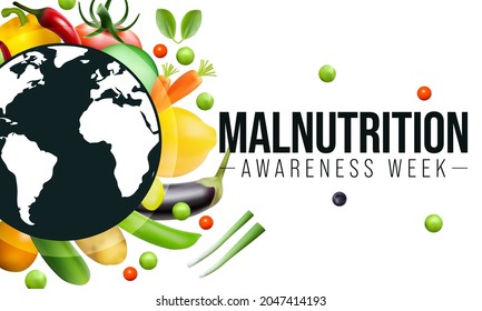 Malnutrition awareness week is observed every year in October, to help raise awareness by Educating healthcare professionals about early detection and treatment of malnutrition. Vector illustration