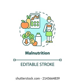 Malnutrition concept icon. Undernutrition. Food security basic definitions abstract idea thin line illustration. Isolated outline drawing. Editable stroke. Arial, Myriad Pro-Bold fonts used