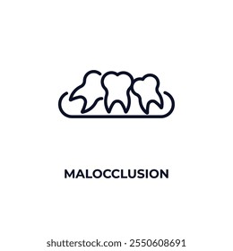 Icono de contorno de oclusión defectuosa. Vector lineal del concepto dentista. Icono de maloclusión de línea delgada aislado sobre fondo blanco