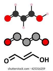 Malondialdehyde (MDA, enol form) molecule. Marker of oxidative stress and naturally produced during the lipid peroxidation of polyunsaturated fatty acids. 