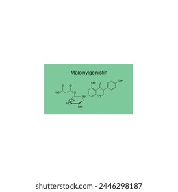 Malonyldaidzin skeletal structure diagram.Isoflavanone compound molecule scientific illustration on green background. svg