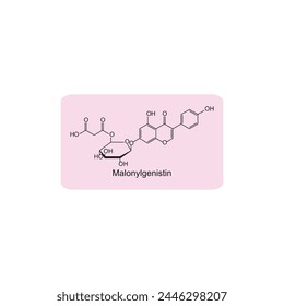 Malonyldaidzin skeletal structure diagram.Isoflavanone compound molecule scientific illustration on pink background. svg