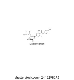 Malonylgenistin skeletal structure diagram.Isoflavanone compound molecule scientific illustration on white background. svg