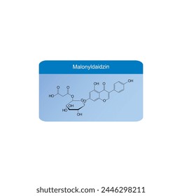 Malonylgenistin skeletal structure diagram.Isoflavanone compound molecule scientific illustration on blue background. svg