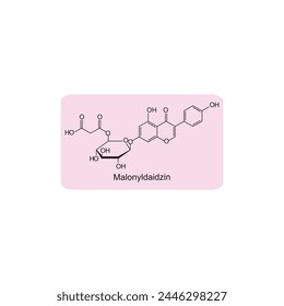 Malonylgenistin skeletal structure diagram.Isoflavanone compound molecule scientific illustration on pink background. svg