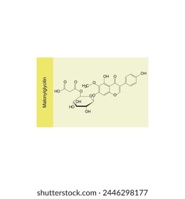 Malonylglycitin skeletal structure diagram. compound molecule scientific illustration on yellow background. svg