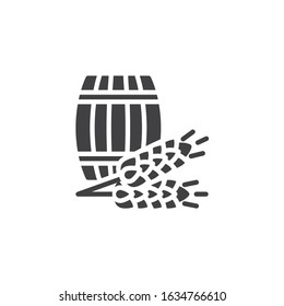Malt beer barrel vector icon. filled flat sign for mobile concept and web design. Ears of barley and beer cask glyph icon. Brewery symbol, logo illustration. Vector graphics