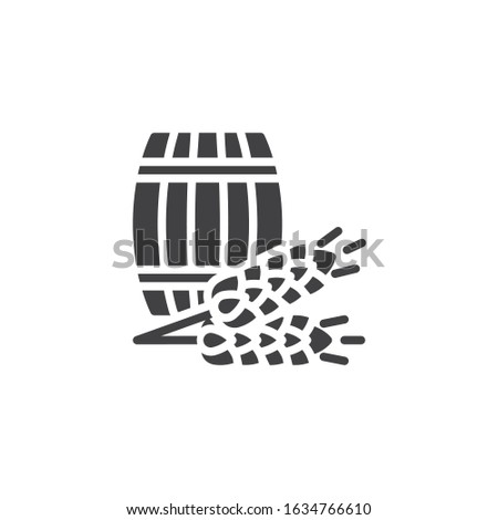 Malt beer barrel vector icon. filled flat sign for mobile concept and web design. Ears of barley and beer cask glyph icon. Brewery symbol, logo illustration. Vector graphics