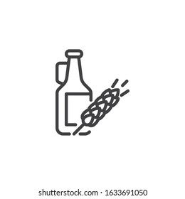 Malt beer bottle line icon. linear style sign for mobile concept and web design. Ears of barley and beer bottle outline vector icon. Brewery symbol, logo illustration. Vector graphics