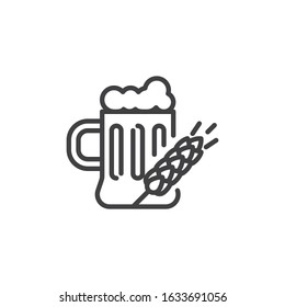 Malt beer mug line icon. linear style sign for mobile concept and web design. Ears of barley and beer mug outline vector icon. Symbol, logo illustration. Vector graphics