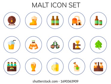 conjunto de iconos malt. 15 iconos planos de malta.  Iconos modernos sencillos, como: cerveza, cerveza, cervezas, lúpulo