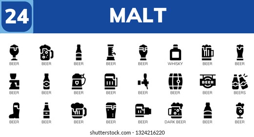 malt icon set. 24 filled malt icons.  Simple modern icons about  - Beer, Whisky, Beers, Dark beer