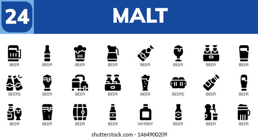 malt icon set. 24 filled malt icons.  Collection Of - Beer, Beers, Whisky