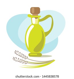 Malt vinegar and rice. Design element for leaflet, booklet or sticker. Harvest symbol. Ingredient for cooking, baking, salad dressing and preservation.