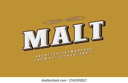 Tipo de letra malta, alfabeto vintage. Alfabeto manuscrito personalizado. Tipo de letra dibujado a mano con textura retro con textura 3d. Ilustración vectorial. Cartas y números. Diseño original. Ilustración del vector