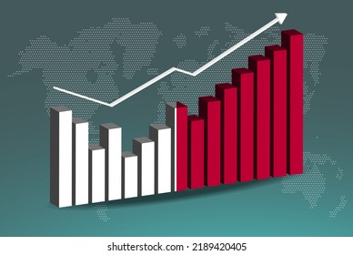 Malta 3D bar chart graph with ups and downs, increasing values, Malta country flag on 3D bar graph, upward rising arrow on data, news banner idea, developing country concept