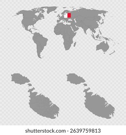 Malta Administrative Divisions Map Set with World Location.