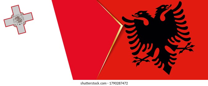 Malta and Albania flags, two vector flags symbol of relationship or confrontation.