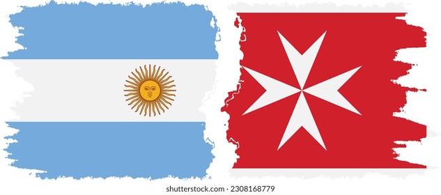Malta and Argentina grunge flags connection, vector