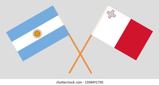 Malta and Argentina. The Maltese and Argentinean flags. Official colors. Correct proportion. Vector