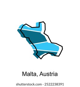 Mapa de Malta Austria. mapa de Vector de la capital austriaca Country diseño colorido, Plantilla de diseño de ilustración sobre fondo blanco