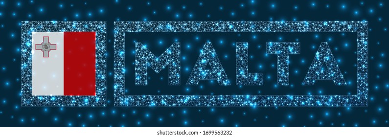 Malta badge. Flag of Malta in glowing network geometric style. Cool vector illustration.