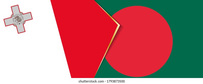 Banderas de Malta y Bangladesh, dos banderas vectoriales símbolo de relación o enfrentamiento.