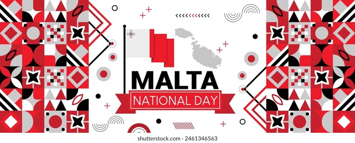 Malta banner for national day with abstract modern design. malaysia flag and map with typograph flag color theme.