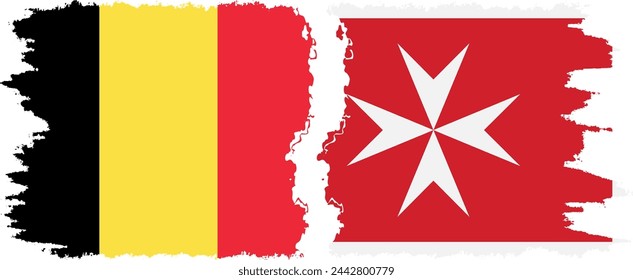 Malta and Belgium grunge flags connection, vector