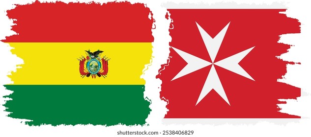 Conexión de banderas grunge de Malta y Bolivia, Vector