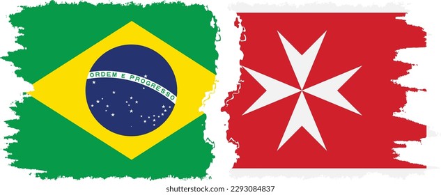 Malta and Brazil grunge flags connection, vector